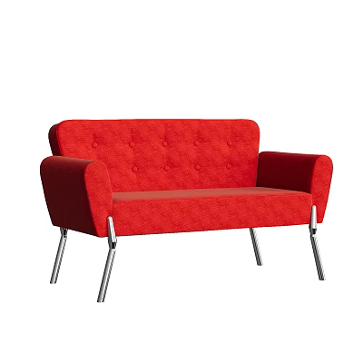 Red Modern Two-Seater Sofa With Tufted Backrest Cushioned Seat And Metal Legs 3d model