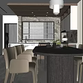 Elegant Modern Restaurant Interior With Round Dining Table Hanging Lamp And Chairs