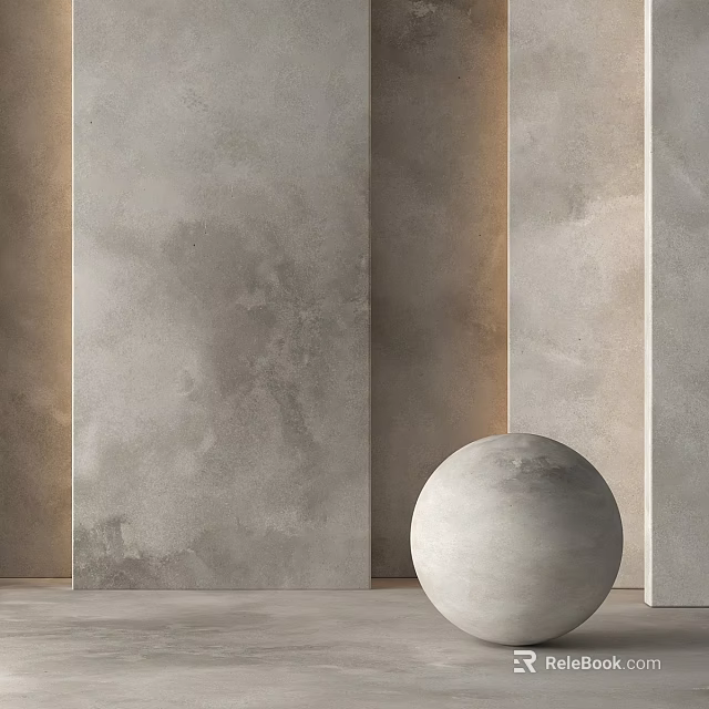 Gray Concrete Building Components With Textured Wall Panels And Spherical Decor 3d model 