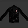 Classic Black Collared Jacket Featuring Decorative Badges Functional Zippers And Adjustable Waist Belt 3d model