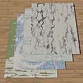 Green Blue White Square Rugs With Marble Abstract Pattern On Wooden Floor