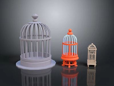 Three Decorative Birdcages With Various Colors Sizes And Intricate Designs 3d model