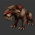 Fierce Prehistoric Beast Character With Saber Teeth Red Nose And Brown Fur In Aggressive Stance