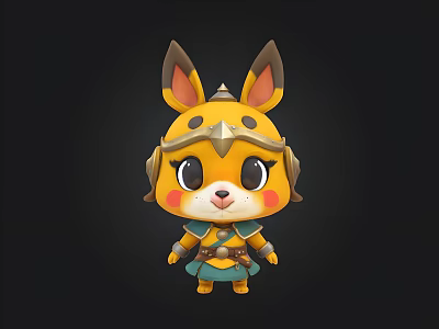 Cute Armored Cartoon Animal Character With Helmet Big Ears And Orange Blue Outfit 3d model