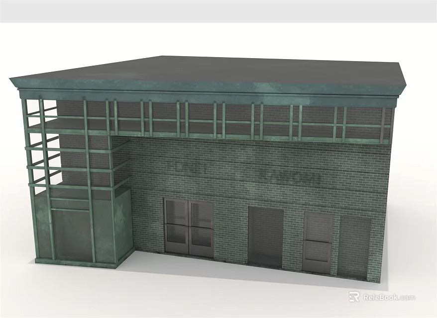 Industrial Building Model With Brick Wall Exterior And Metal Frame Windows Balcony Doors 3d model 