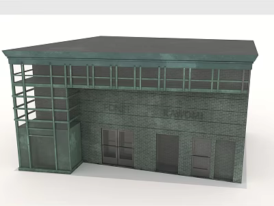 Industrial Building Model With Brick Wall Exterior And Metal Frame Windows Balcony Doors 3d model