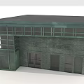 Industrial Building Model With Brick Wall Exterior And Metal Frame Windows Balcony Doors