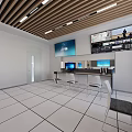Modern Classroom With Wooden Walls White Tables Wheeled Chairs Tablets And Large Screens