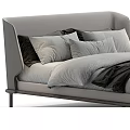 Modern Upholstered Double Bed With Light Gray Headboard And Black Gray Pillows 3d model
