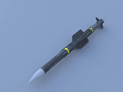 Military Missile With Black Body Yellow Stripes White Warhead And Tail Fins 3d model