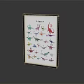 Various Colored Dinosaur Art Print With White Background In Black Frame On Gray Surface