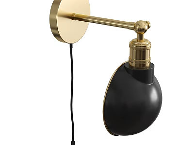 Modern Brass Wall Lamp with Black Shade and Adjustable Arm Design 3d model