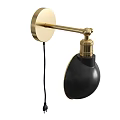 Modern Brass Wall Lamp with Black Shade and Adjustable Arm Design