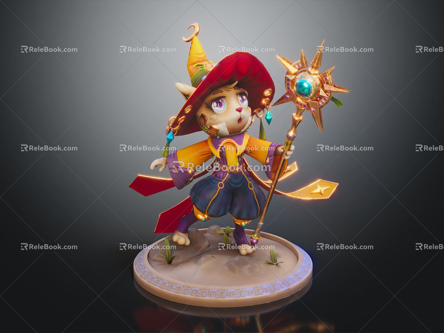 Modern game character cat mage cat wizard 3d model