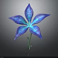 Vibrant Blue Flower With Shiny Petals And Green Stem On Dark Background