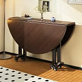 Foldable Semicircular Wooden Dining Table On Wheels Against Wall With Vase And Small Ornaments