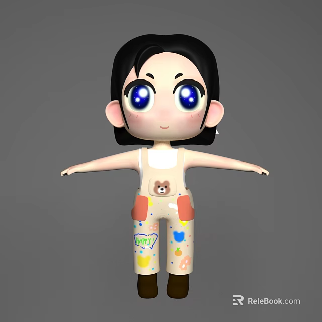 Cute Cartoon Character Decorative Ornament Set With Colorful Patterns Love Heart And Bear Design 3d model 