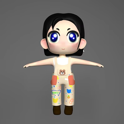 Cute Cartoon Character Decorative Ornament Set With Colorful Patterns Love Heart And Bear Design 3d model