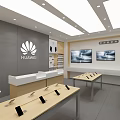 Huawei Digital Store Modern Interior with Smartphones on Display Tables and Product Shelves 3d model