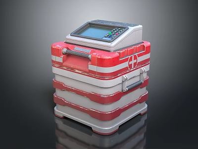 Red and White Stackable Medical Device With Top Display Screen Control Panel and Cross Symbol 3d model