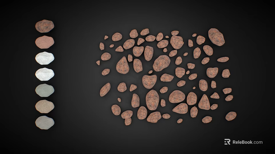 Natural Wood and Stone Materials with Various Colored Samples Arranged in Decorative Pattern 3d model 