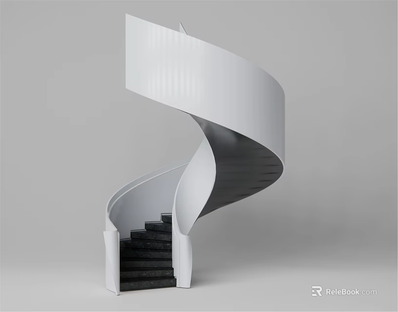 Modern Minimalist Spiral Staircase Featuring White Structure Black Steps And Clean Grey Background 3d model 
