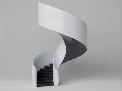 Modern Minimalist Spiral Staircase Featuring White Structure Black Steps And Clean Grey Background 3d model