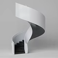 Modern Minimalist Spiral Staircase Featuring White Structure Black Steps And Clean Grey Background