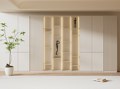 Modern Bookcase Cream Bookcase Wardrobe 3d model