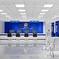 Modern Service Hall With Blue Background Wall Police Badge Service Counters And Waiting Chairs