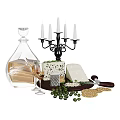 Gourmet Cheese Platter With Wine Decanter Glass Candelabra Crackers And Olives