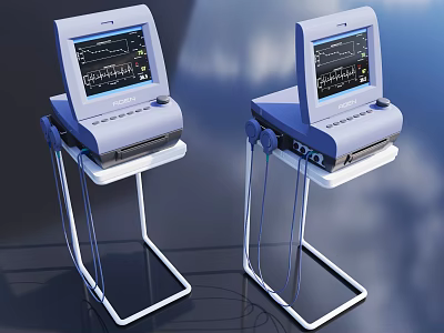 Advanced Medical Patient Monitors Featuring Display Screens Stand Cables And Waveform 3d model
