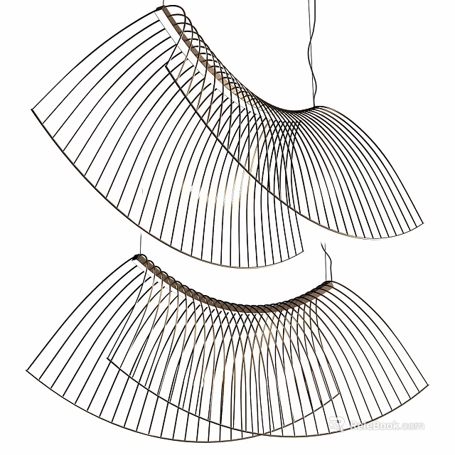 Modern Layered Fan Shaped Chandelier Featuring Linear Metallic Elements For Home Interiors 3d model