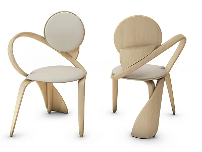 Unique Modern Single Chairs With Wooden Frame Light Colored Seat And Curved Armrests 3d model