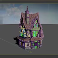Charming Cartoon House With Pointed Tiled Roof Chimney Wooden Frame And Windows