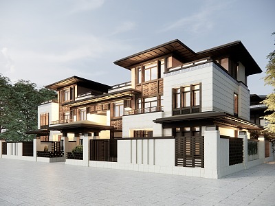 New Chinese-style townhouse single-family villa rural self-built house homestay building 3d model