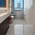 Modern Bathroom With Marble Vanity Large Mirror And Shower Area