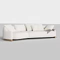 Modern Beige Sectional Sofa With Plush Cushions And Throw Blanket 3d model
