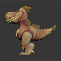 Cute Pink Dinosaur Game Movie Character With Yellow Mane Sticking Out Tongue And Standing Posture