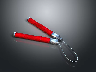 Red Martial Arts Nunchucks Weapon With Silver Connectors And Rope Details 3d model Red Martial Arts Nunchucks Weapon With Silver Connectors And Rope Details 3d model