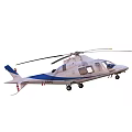 Modern White And Blue Helicopter With Sleek Design Rotors Landing Gear And Windows