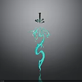Fantasy Sword With Blue Glowing Dragon Pattern And Decorative Top Design