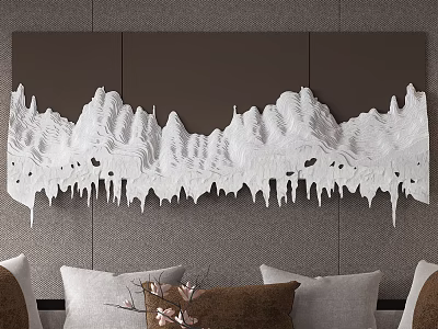 Modern White Mountain Design Wall Decor with 3D Texture on Gray Wall 3d model