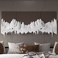 Modern White Mountain Design Wall Decor with 3D Texture on Gray Wall 3d model