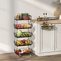 Multilayer Black Metal Kitchen Storage Rack With Wheels For Fruits Vegetables And Spices
