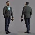Man In Green Suit Jacket Holding Notebook From Front And Back Views 3d model