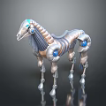 3D Rendered Egyptian Inspired Mechanical Horse With Silver Metallic Body And Blue Glowing Accents