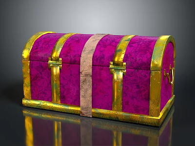 Vibrant Purple Velvet Trunk With Domed Lid And Golden Metal Accents 3d model
