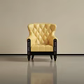Yellow Single Sofa With Diamond Tufted Backrest Black Armrests Legs Light Wall Gray Floor 3d model