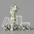 Elegant Floral Arrangement With White Pink Flowers Green Leaves And White Geometric Frames